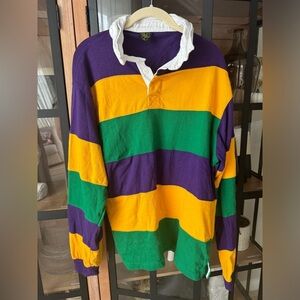 Mardi Gras polo shirt long sleeve striped collar rugby perlis tee new orleans